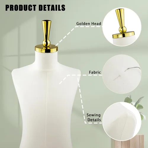 Vista 4 de Maniquí de forma de vestido para niños, maniquí ajustable para niños con soporte de metal dorado de alta estabilidad para exhibición de ropa, 2-3