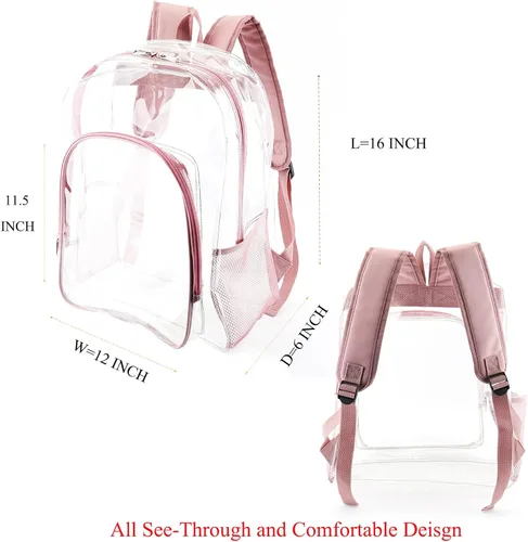 Vista 2 de Mochila transparente transparente para conciertos escolares, Rose gold, 16 pulgadas, Mochilas Daypack