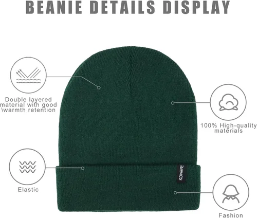 Vista 9 de Gorros de lana para mujeres y hombres, unisex, de punto suave, con puños, diseño de calavera, elástico, color sólido, sombreros de invierno