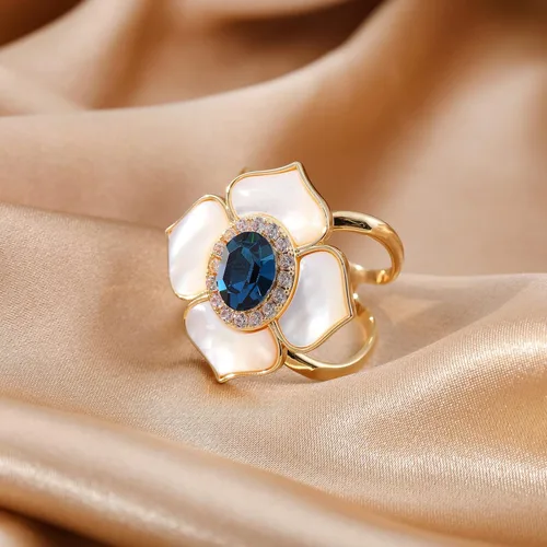 Vista 7 de Anillo de bufanda chapado en oro de cobre con forma de lazo de circonita para mujer, Cobre, Gema de circonia