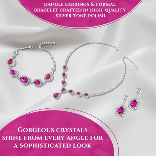 Vista 3 de Shop LC - Juego de joyas para mujer collar de lágrima aretes de cristal tamaño nupcial de 20 pulgadas y 75 pulgadas Metal no conocido