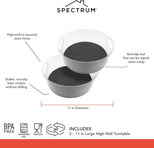Vista 6 de Spectrum Tocadiscos de pared alta extra grande de 12.25 pulgadas, paquete de 2 unidades, color gris carbón, tamaño XL, organizador giratorio Lazy