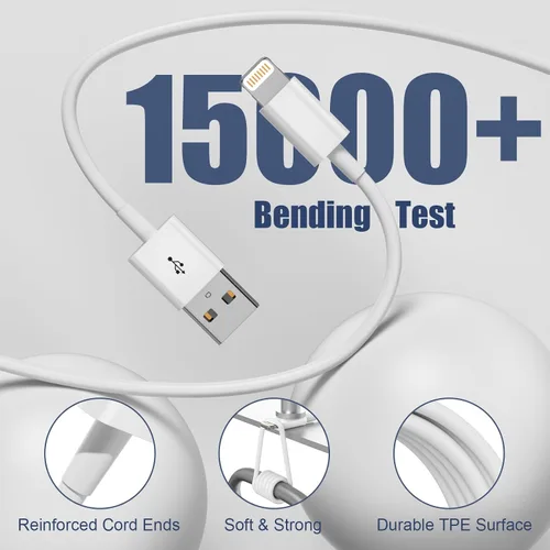 Vista 5 de Paquete de 2 cargadores de iPhone [certificado MFi] USB A a Lightning de carga rápida y sincronización de datos para iPhone 14 13 12 11 Pro Max XR