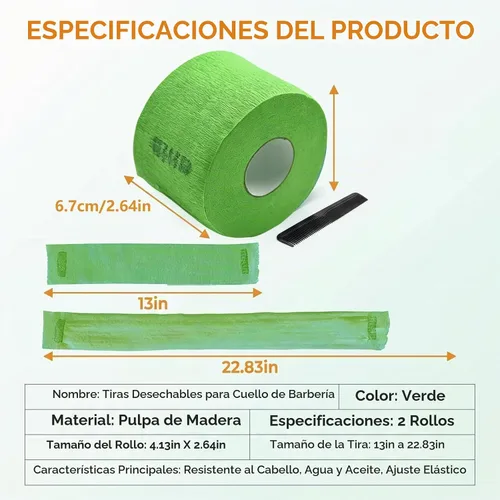 Vista 2 de 2 rollos de tiras de cuello de peluquero desechables flexibles y resistentes bandas de papel para el cuello, cinta de papel para peluquería Verde