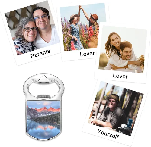 Vista 3 de Abrebotellas con imán de sublimación para nevera, regalos de fotos personalizados, transferencia de calor para recuerdos de fiesta, boda, Bestman