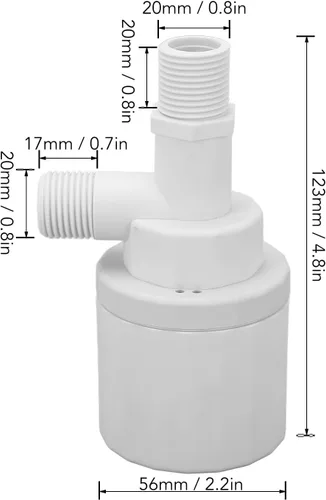 Vista 2 de 1/2in DN15 Float Ball Valve Automatic Level Control Floating Valve for Water Tank Pool Upper Inlet Premium PA66 Silicone 304 Stainless Steel 56 x