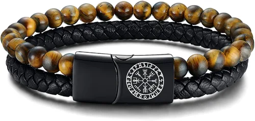 Vista 6 de VNOX Pulsera vikingo para hombre, de cuero genuino, trenzada, estilo vintage, martillo de Thor, pulseras de Wirstband, joyería vikinga para hombres