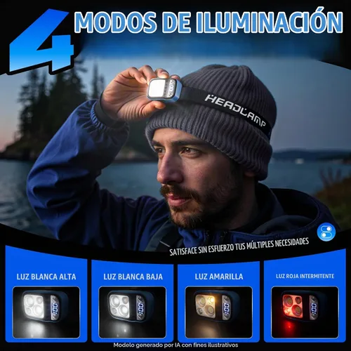 Vista 3 de DARKDAWN Linterna LED recargable, linterna de diadema 4 modos