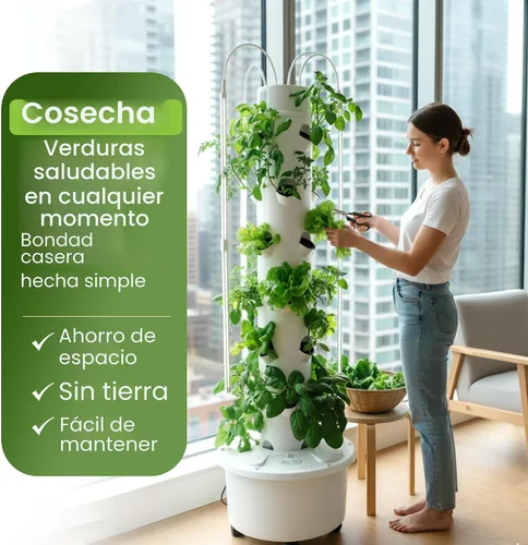 Vista 10 de Torre Hidropónica GX Torre Plantadora Vertical Kit de Sistema de Cultivo Hidropónico Grado Alimentario con 24 Macetas de Red