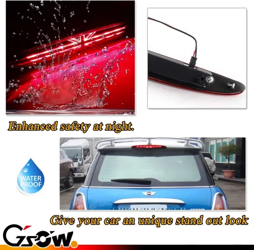 Vista 3 de Luz de Freno LED de 3ra Posición con Lente Transparente para MINI Cooper R50 R53 1ra Gen 2002-2006, [Bandera Union Jack del Reino Unido] 8 LED Rojos