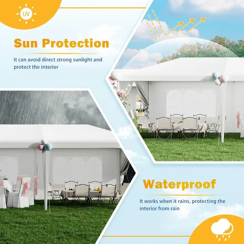 Vista 2 de Flamaker Carpa de fiesta resistente de 10 x 30 pies, toldo impermeable para bodas con paredes laterales extraíbles y 2 puertas, perfecto
