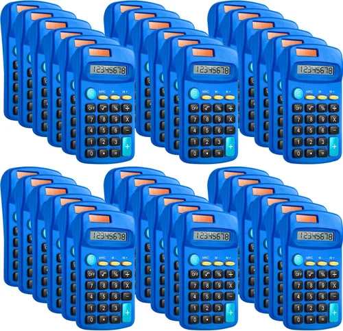 Vista 10 de 36 paquetes de mini calculadoras básicas de tamaño de bolsillo para estudiantes en ángulo de mano, pantalla de 8 dígitos, batería solar, calculadora