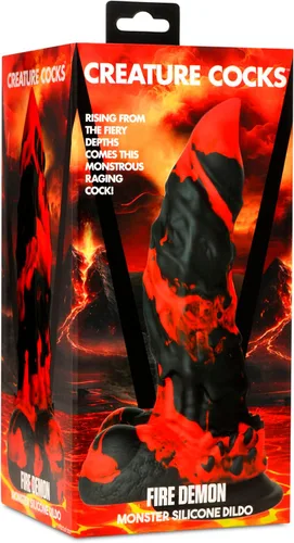Vista 9 de CREATURE COCKS Consolador monstruo Fire Demon para hombres, mujeres y parejas. Firme y flexible, base de succión fuerte, consolador de fantasía