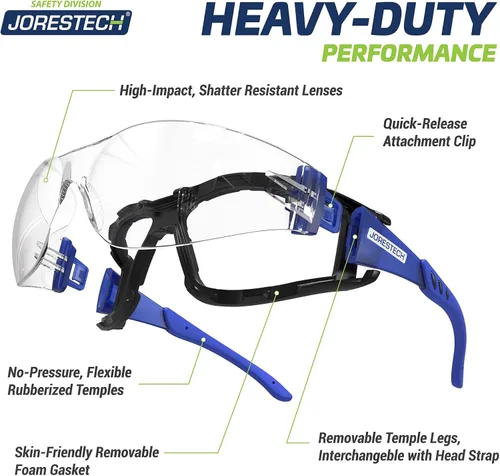 Vista 3 de JORESTECH Safety Glasses with Adjustable Strap - 3 in 1 Converter High Impact Resistance Anti-Fog Azul