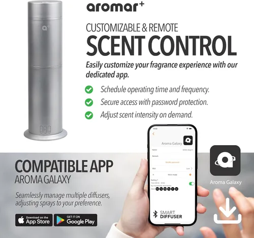 Vista 2 de AROMAR Difusor inteligente de aceite sin agua, controlado por aplicación, cubre 1000 pies cuadrados, con Miami, Nueva York y Roma, inspirado