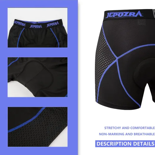 Vista 3 de JEPOZRA Ropa interior de ciclismo para hombre, 3D, acolchados, pantalones cortos de ciclismo transpirables de secado rápido