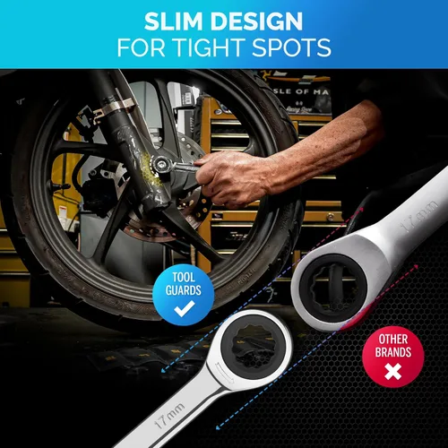 Vista 3 de Llave de 17mm - Llave de trinquete - Perfil delgado - Llave de carraca - 100% Garantía de satisfacción de por vida