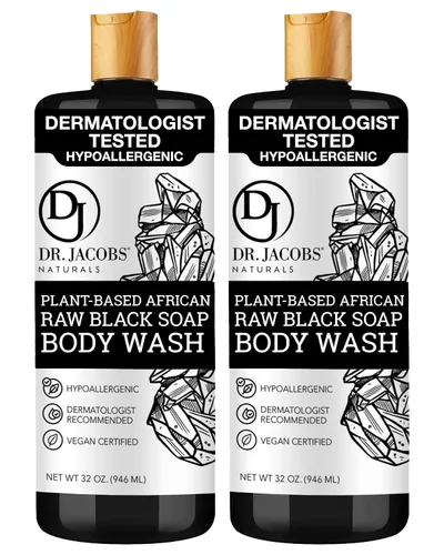 Vista 14 de Dr Jacobs Naturals Auténtico jabón líquido negro africano con aroma a lavanda y salvia, lavado facial todo en uno, lavado corporal para piel
