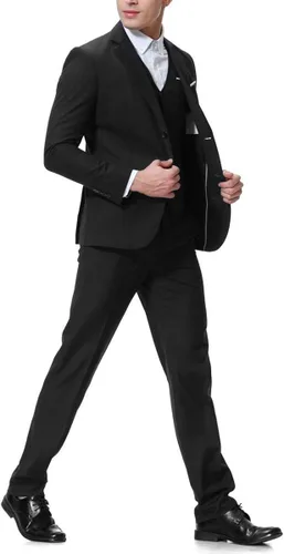 Vista 5 de Cloudstyle Chaqueta de color sólido de 3 piezas con 2 botones y ajuste delgado para hombre, traje formal de boda inteligente