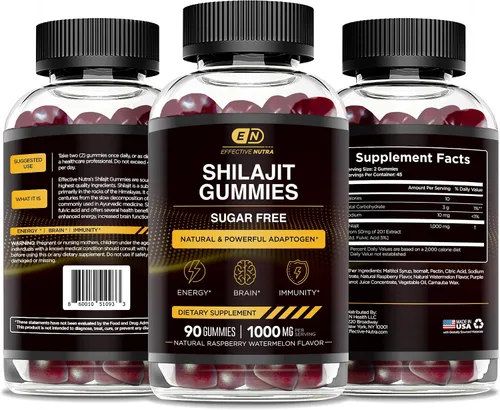 Vista 8 de Effective Nutra Gomitas Shilajit de 1000 mg Resina pura Shilajit para energía, cerebro e inmunidad Suplemento para hombres y mujeres Sin