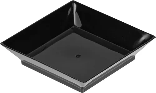 Vista 2 de Restaurantware Mini platos de degustación de 2.5 x 2.5 pulgadas, 100 platos cuadrados desechables de plástico, platos de plástico negro duraderos