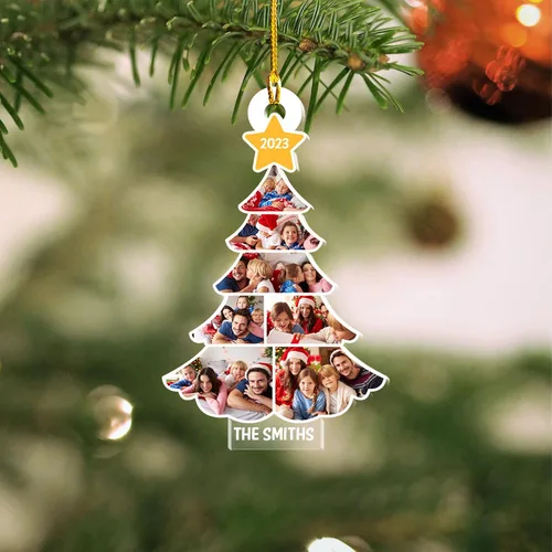 Vista 7 de Árbol de Navidad familiar con foto personalizada, adorno fotográfico personalizado, para papá, mamá, abuela, abuelo, hermana, hermano, marido