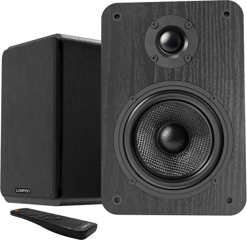 Vista 10 de LONPOO Altavoces de estantería alimentados para tocadiscos, monitores de campo cercano activos Bluetooth de 2.0 canales con tweeter de cúpula