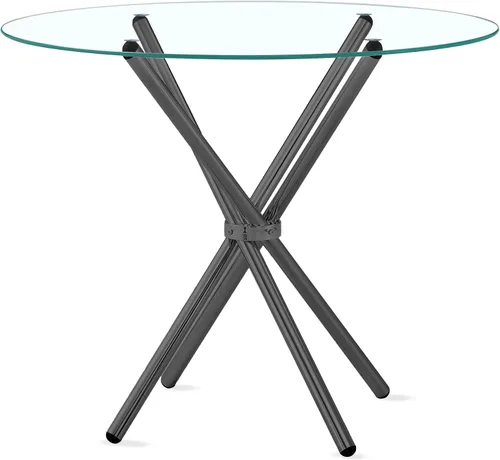 Vista 7 de Fab Glass and Mirror Bases de mesa de madera con mesa de comedor redonda de vidrio de 30 pulgadas, 3/8 de grosor, elegante mesa de comedor redonda
