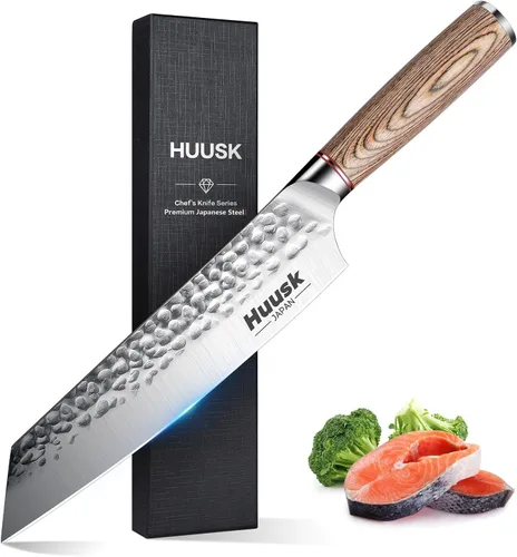 Vista 8 de Huusk Cuchillo de pan de 10 pulgadas Japón profesional de acero de alto carbono forjado a mano, cuchillos dentados ultra afilados de borde ondulado