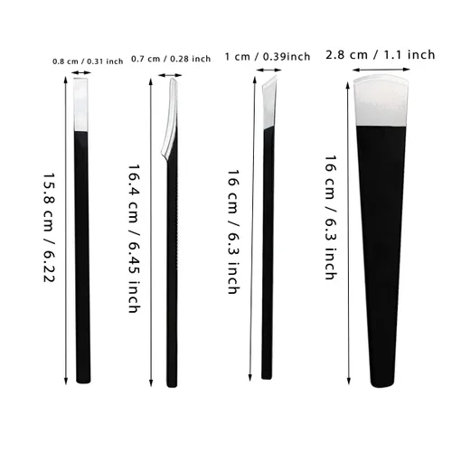 Vista 3 de Juego de 4 cuchillos de pedicura, cuchillo de pedicura de acero inoxidable, juego de cuchillos de pedicura, cuchillo de pedicura, juego de cuchillos