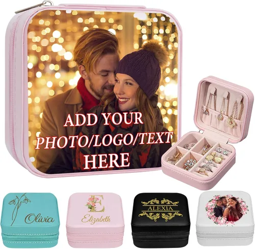 Vista 26 de Joyero de viaje personalizado para mujer, foto personalizada, nombre, logotipo, joyero, regalo de dama de honor, boda, cumpleaños