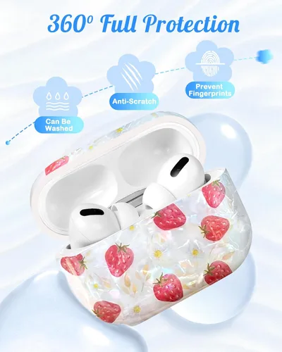 Vista 4 de Funda para AirPods Pro/Pro 2 con llavero de perlas, diseño de concha con purpurina para niñas, bonita y elegante funda Kawaii para Apple