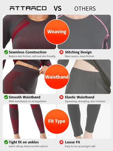 Vista 5 de ATTRACO Conjunto de ropa interior térmica para mujer, pantalones largos, capa base cálida, parte superior e inferior para clima frío