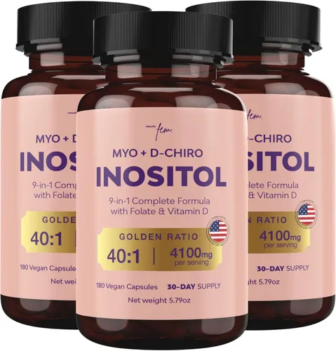 Vista 10 de QSTA Suplemento de mio-inositol y D-Chiro inositol para mujeres 4100 mg (proporción 40:1) - Soporte hormonal y metabólico 9 en 1 con folato