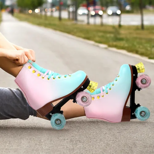 Vista 2 de LIKU Patines de cuatro ruedas para niñas y mujeres con todas las ruedas iluminadas, patines de cordones iluminados para interiores y exteriores