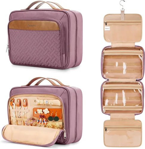 Vista 23 de Bolsa de aseo colgante de viaje para mujeres y hombres, con 6 cubiertas de botellas de silicona a prueba de fugas, accesorios impermeables