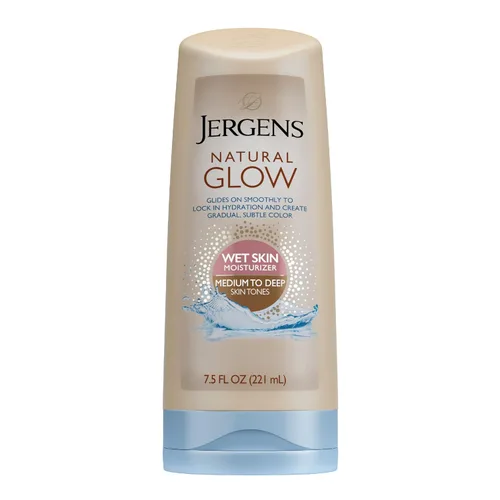 Vista 5 de Jergens Natural Glow Self Tanner - Crema hidratante facial y loción de ducha con brillo natural, autobronceador para un tono de piel medio a profundo