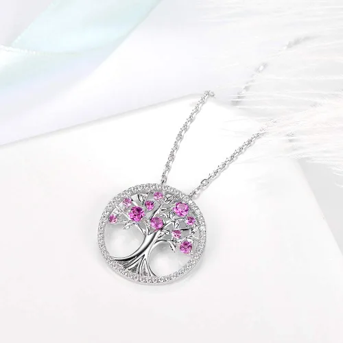 Vista 8 de Collar de árbol de la vida para mujer, collar de perlas esmeralda piedras natales de mayo, junio, para esposa, mamá, regalos de cumpleaños