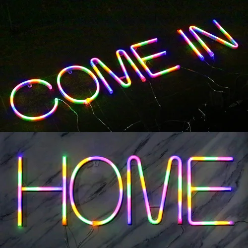 Vista 6 de Letras con luces LED de neón, letreros de marquesina iluminadas, con enchufe USB, funciona con pilas, luz nocturna colorida, letreros con palabras