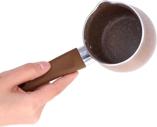 Vista 4 de Sartén de leche antiadherente de 3.1 in, olla de café antiquemaduras de una sola manija, sartén antiadherente, mini olla de leche de cerámica (café)
