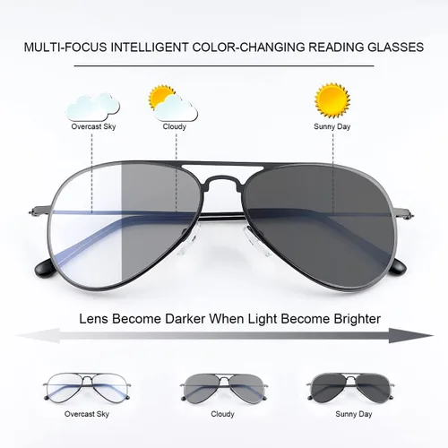 Vista 8 de LJIMI - Lentes de lectura fotocromáticos progresivos multienfoque, transición, lector de sol, lentes de sol con bloqueo de luz azul para hombres