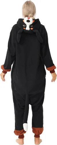 Vista 4 de Disfraz de mapache para adultos, unisex, Navidad, con cremallera, pijamas de animales para cosplay, ropa de casa de una pieza para mujeres y hombres