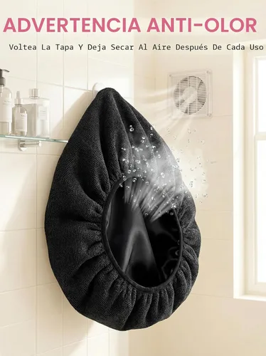 Vista 7 de Aquior Gorro de ducha con forro de rizo para mujer, reutilizable, triple capa impermeable, extra grande para mujeres de pelo largo (negro)