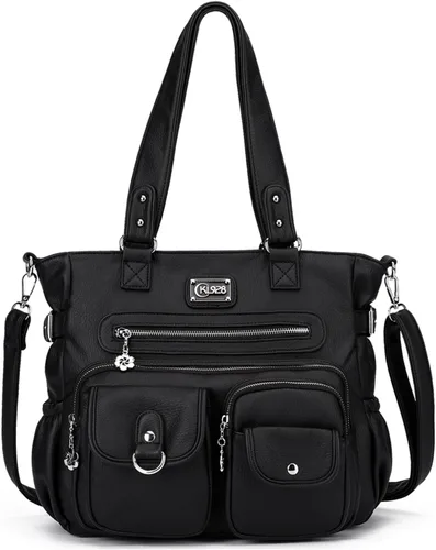Vista 15 de KL928 Bolsos grandes para mujer, bolso de hombro, bolso de mano, elegantes bolsos Hobo de cuero vegano para señoras, A-Negro-4 01-gris carbón