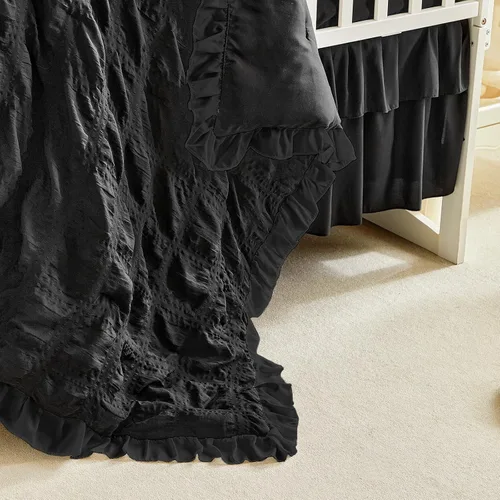 Vista 5 de Juego de ropa de cama para cuna con volantes, edredón acolchado boho para bebé con sábana ajustable y falda de cama - Ropa de cama con volantes