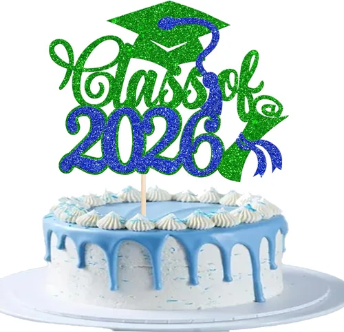 Vista 39 de Rsstarxi 1 paquete de decoración de pastel con purpurina para la clase de 2026, decoraciones de graduación 2026, tapa de felicitaciones
