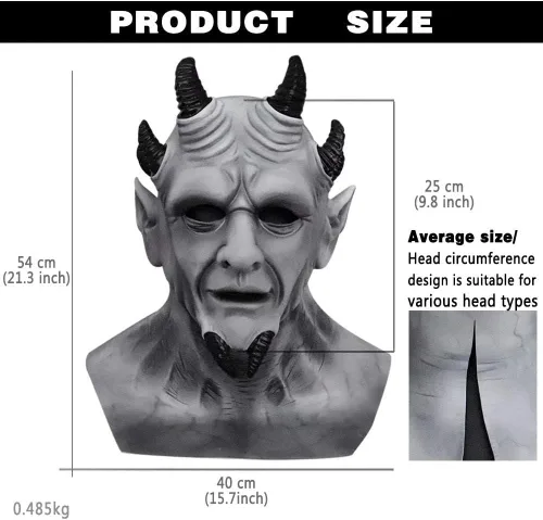Vista 7 de brableewear Sin of Pride Superbia Máscara de demonio espeluznante de cabeza completa, máscara de látex de Halloween Cosplay accesorios para adultos