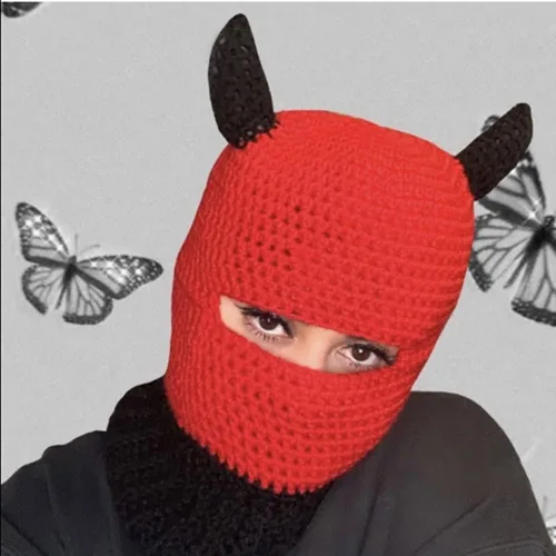 Vista 5 de Gorro de punto Y2k con cuerno de diablo y oreja de conejo largo, máscara de esquí, pasamontañas, accesorios para grunge