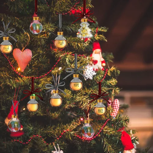 Vista 5 de Kajaia 12 piezas Adornos de árbol de Navidad rellenables con bolas de alcohol de Navidad con cinta adhesiva de cuadros de búfalo tiras adhesivas