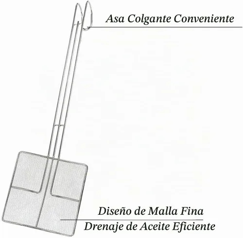 Vista 3 de 2 piezas - Freidora de araña de cocina con cuchara para freír espumadera (2 cucharas + 1 delantal + 1 sombrero de chef)